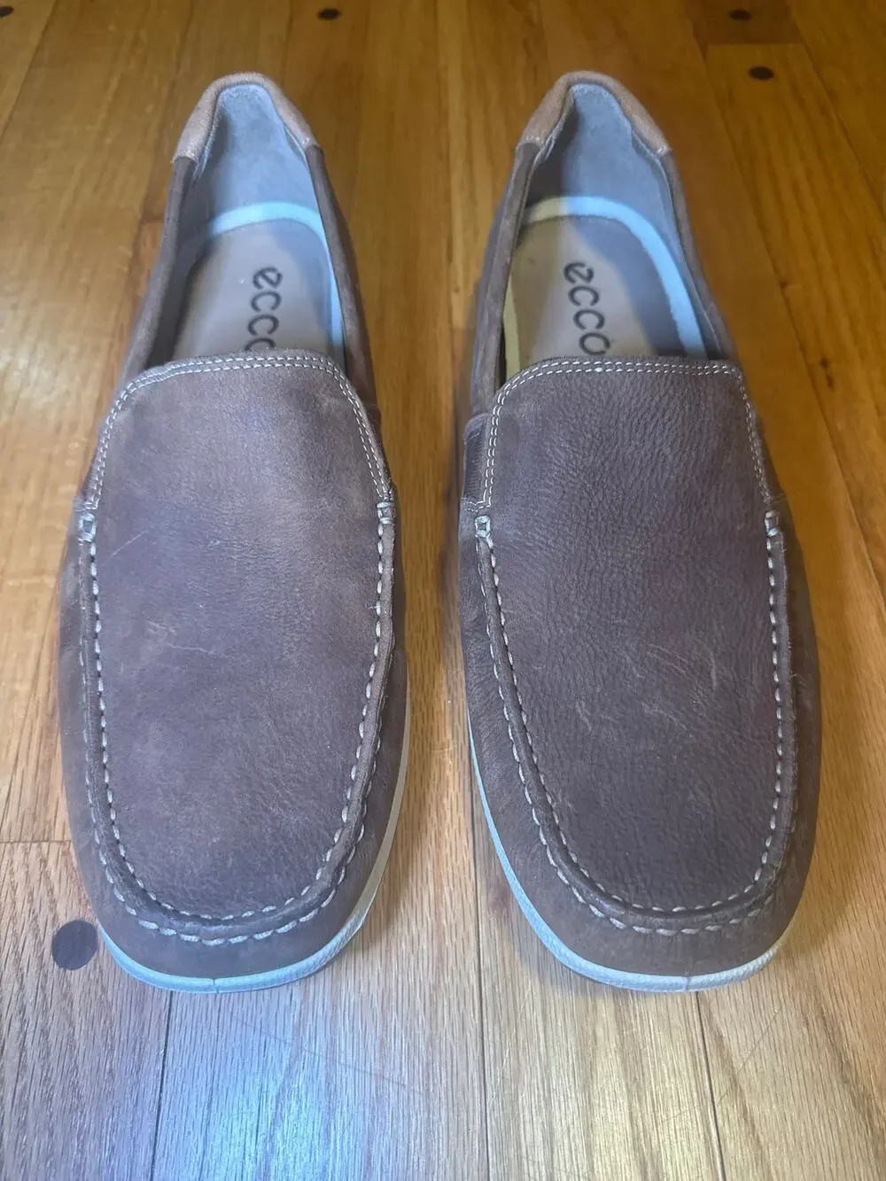 ECCO Men’s 10 EU 44 Brown Leather Moc Toe Slip On Loafers Comfort Shoes